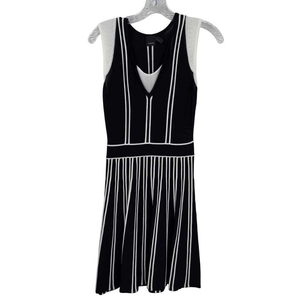 Pinko New Bretagna Abito Black White Dress Size Xs Striped Midi A Line Designer